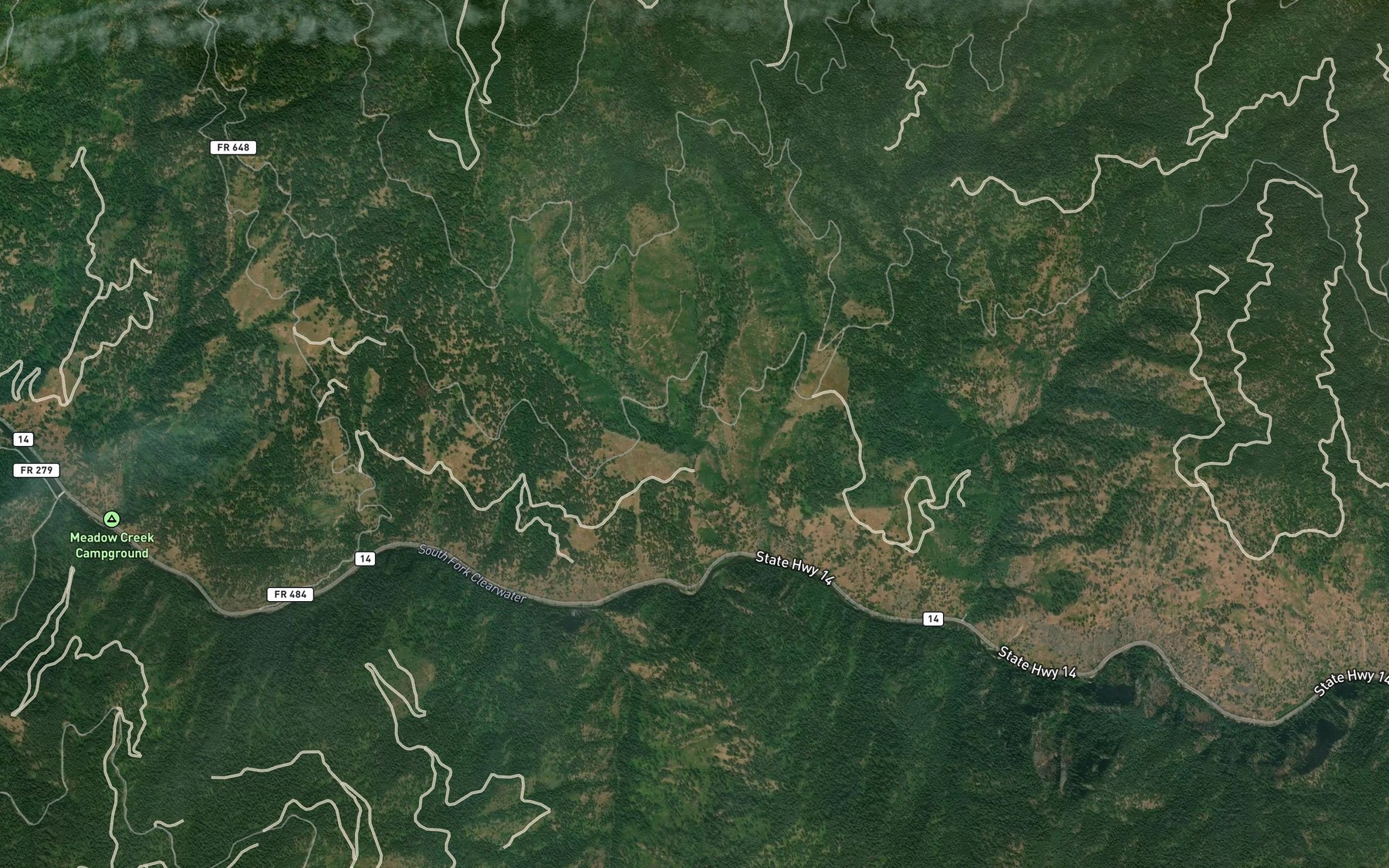 Satellite map of the East Fork Wickiup Creek