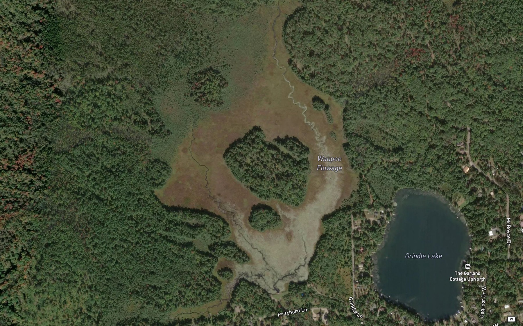 Satellite map of the Waupee Flowage