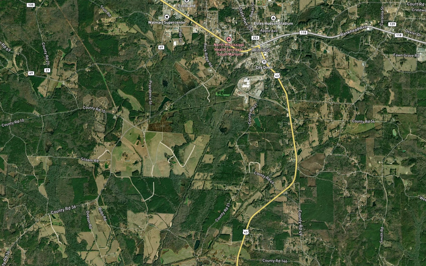 Satellite map of the East Branch Luxapallila Creek