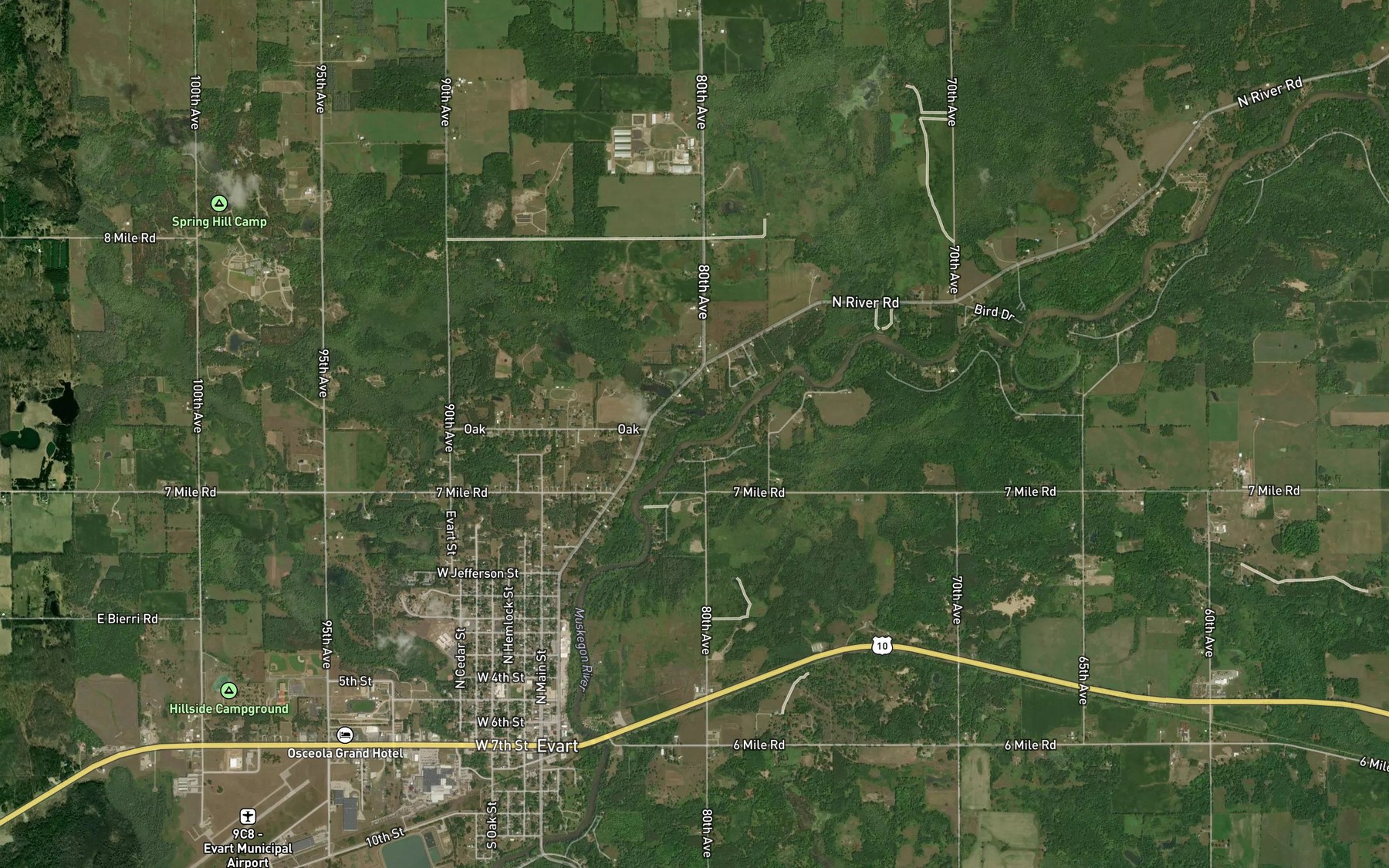 Satellite map of the Chippewa Creek