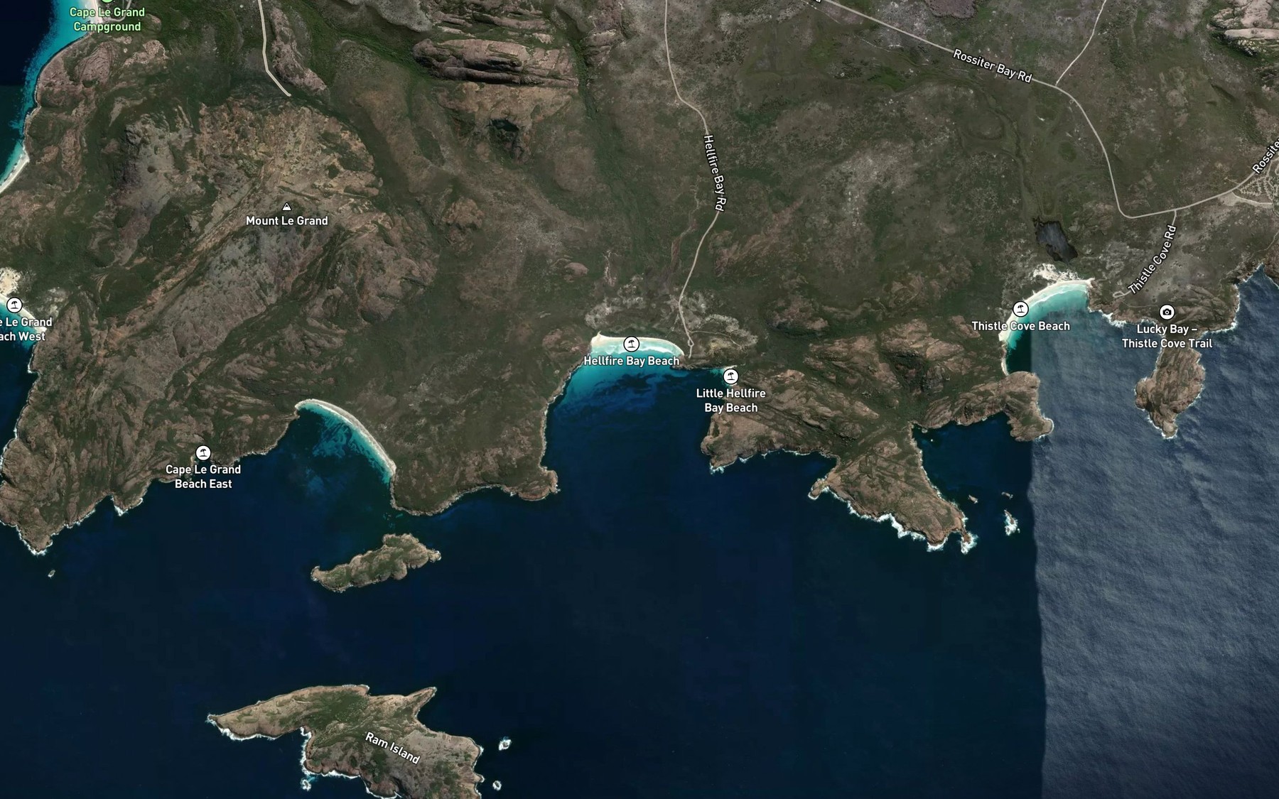 Satellite map of the Hellfire Bay