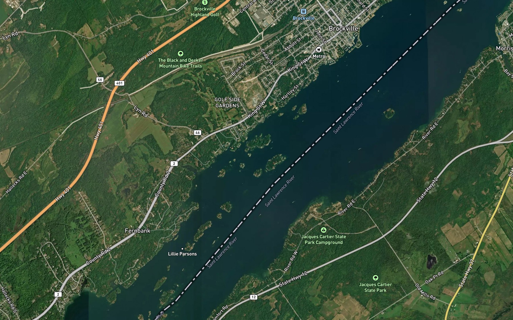 Satellite map of the Brockville Narrows