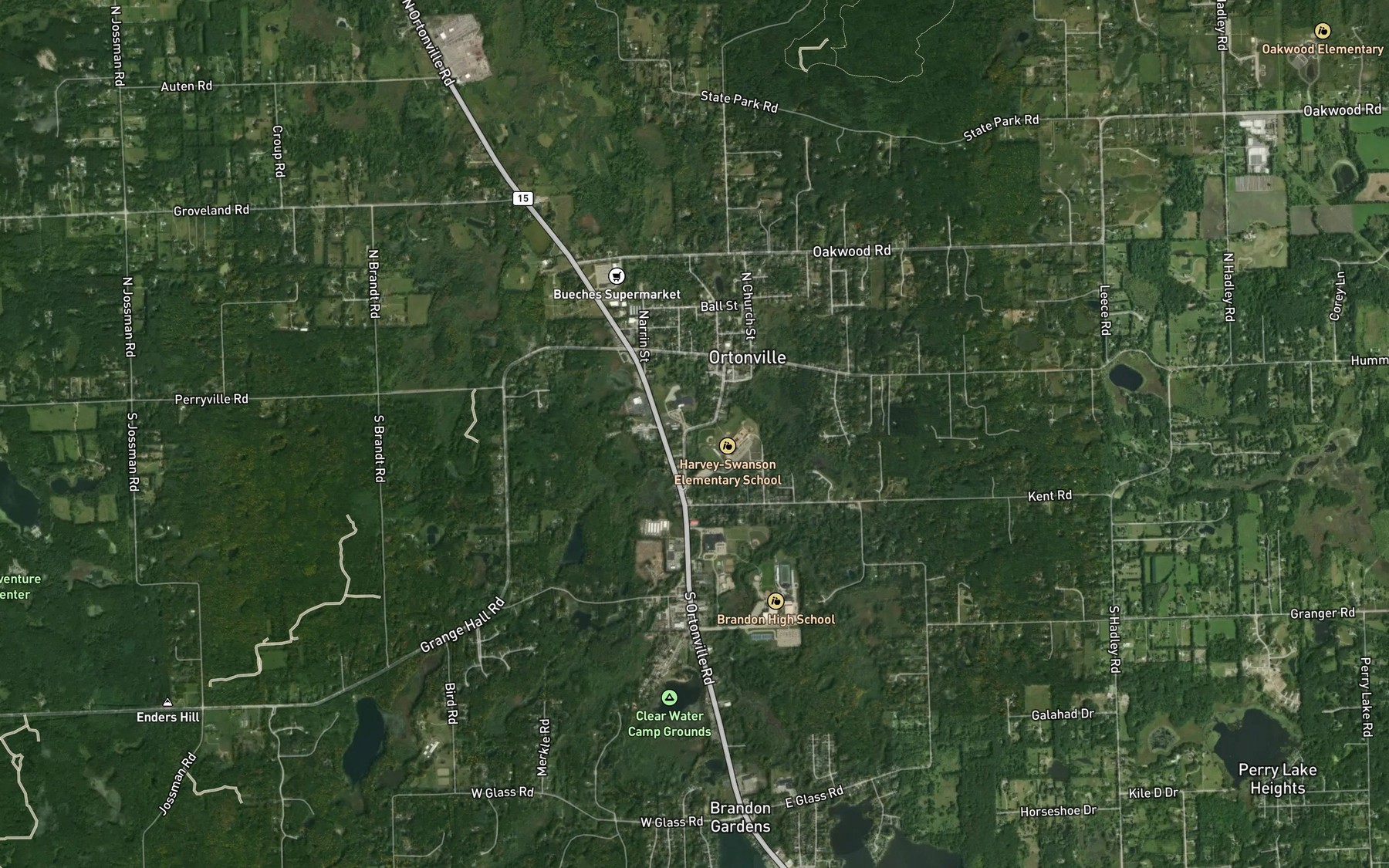 Satellite map of the Duck Creek