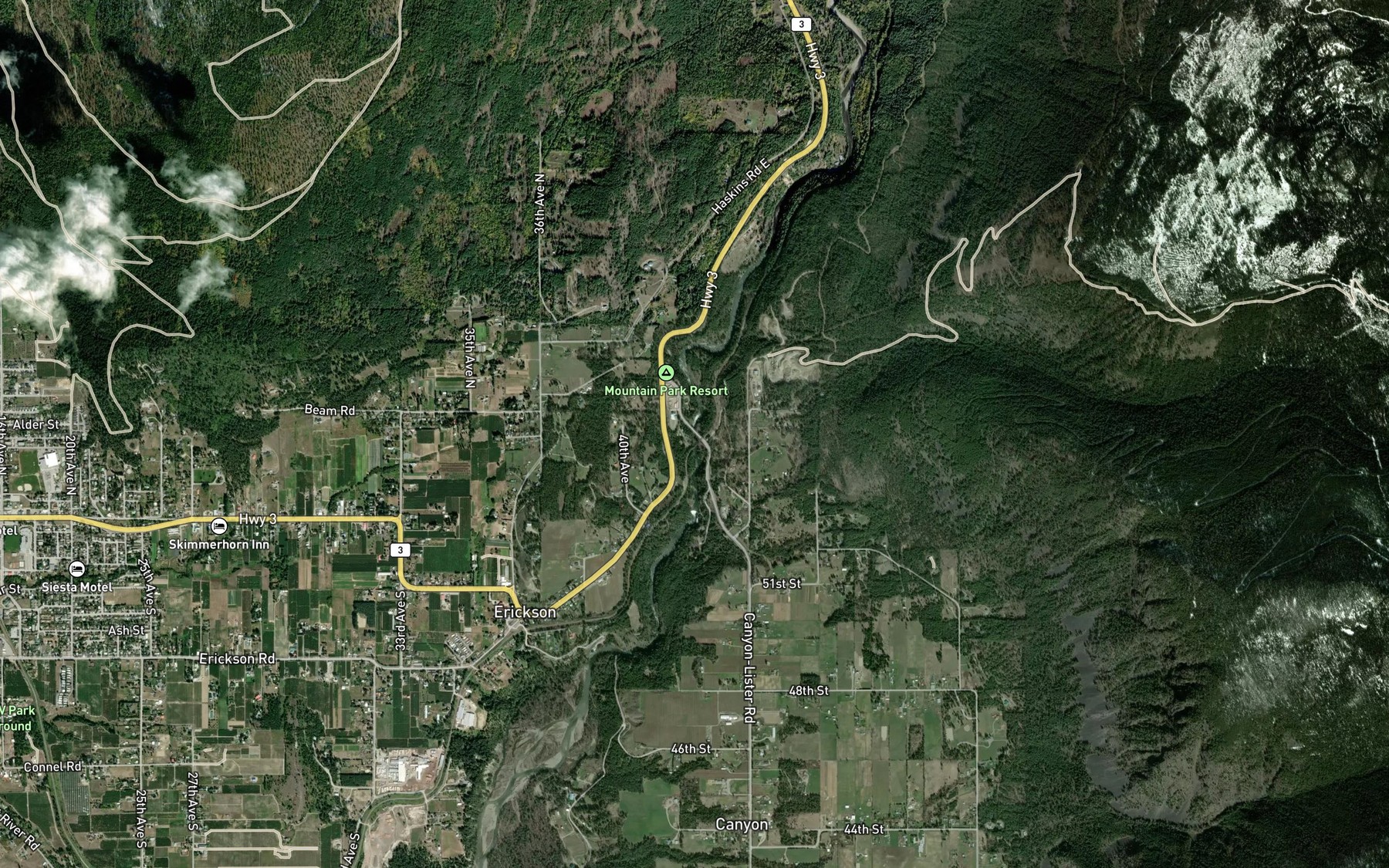 Satellite map of the Sullivan Creek