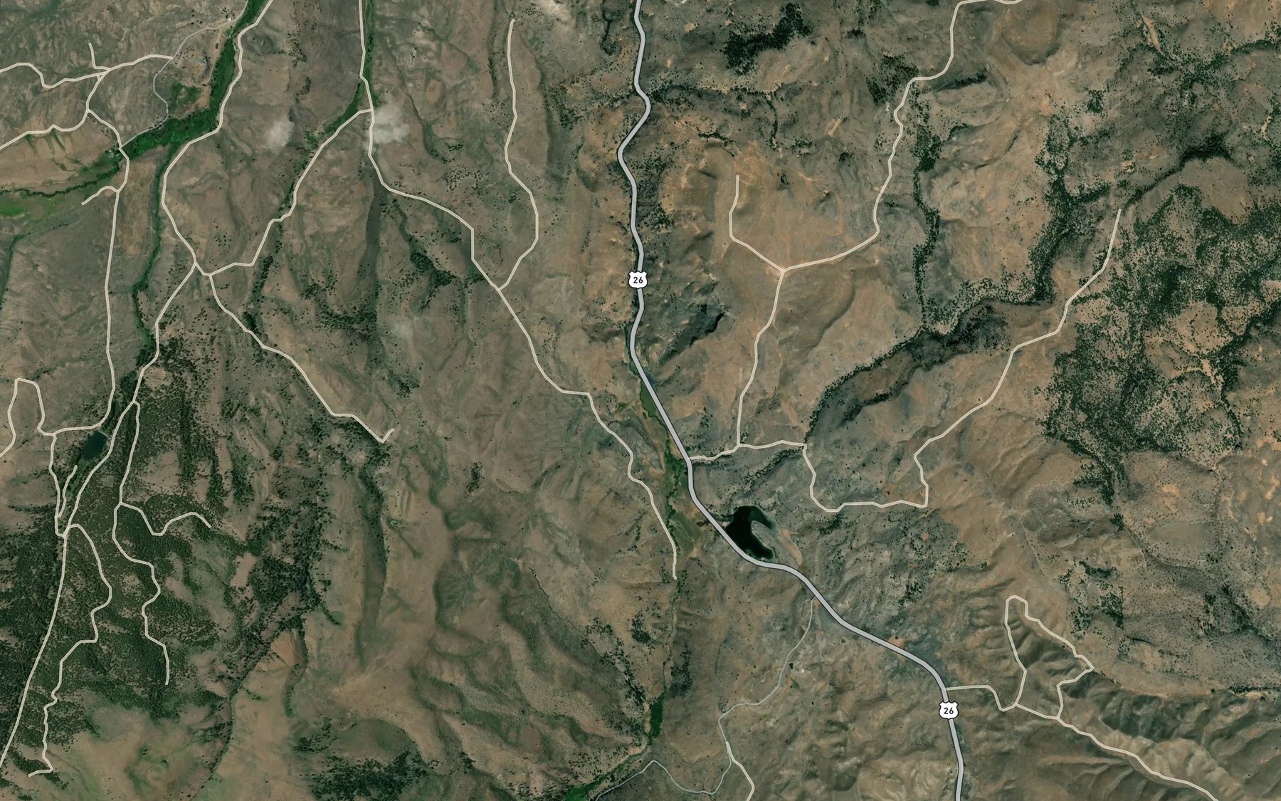 Satellite map of the Milk Creek