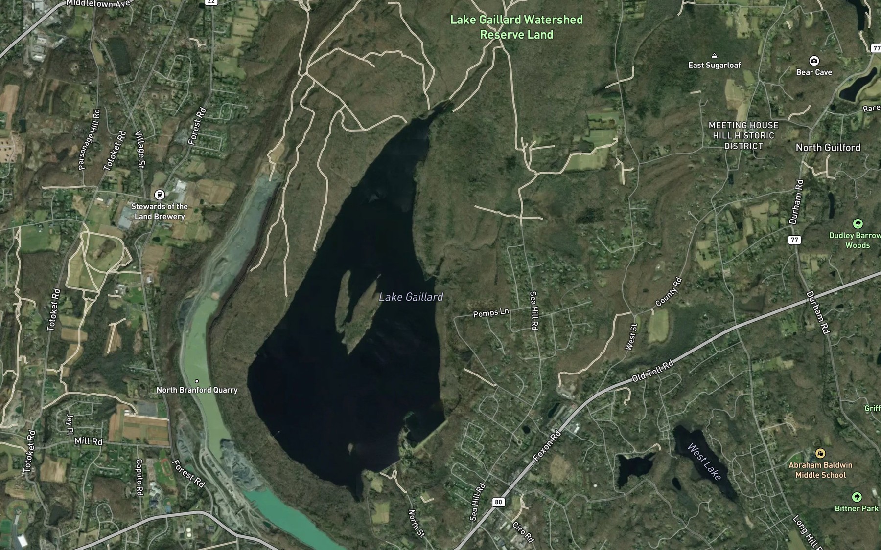Satellite map of the Roses Brook