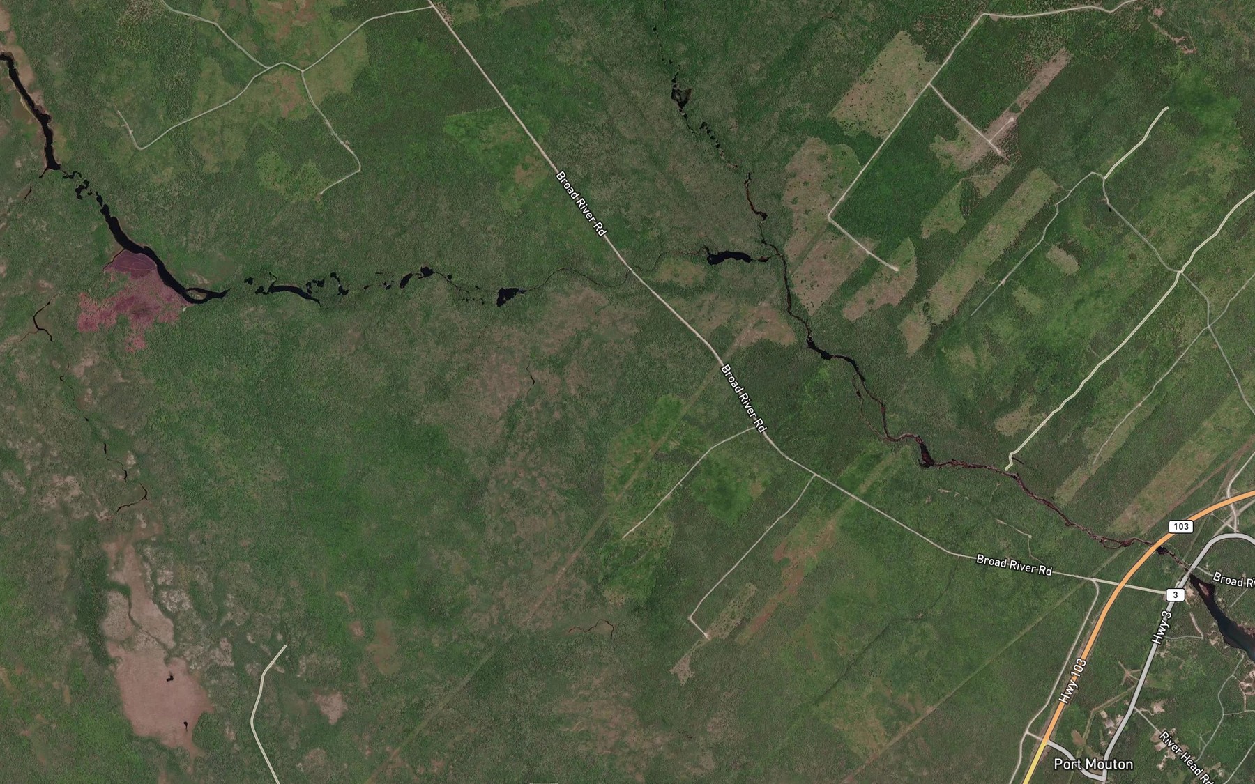 Satellite map of the Reubens Brook