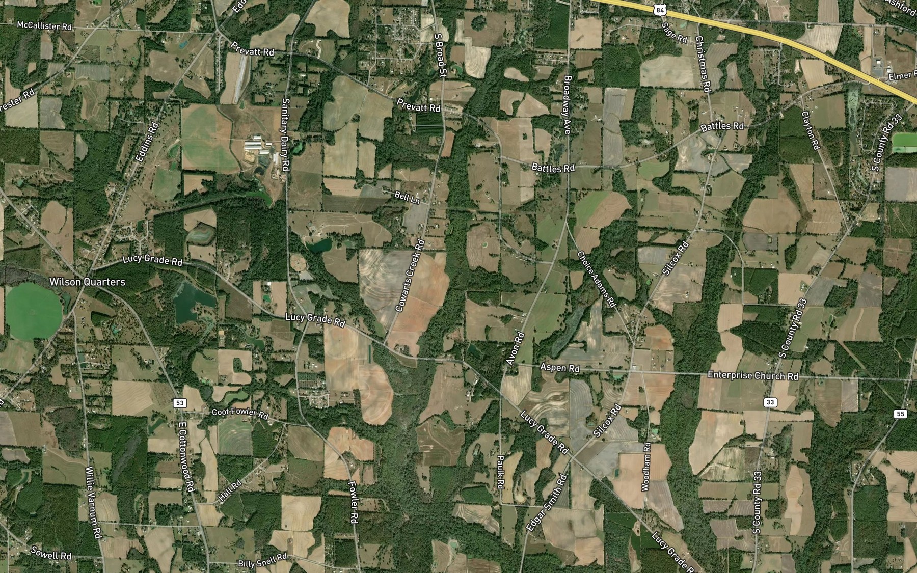Satellite map of the Cowarts Creek