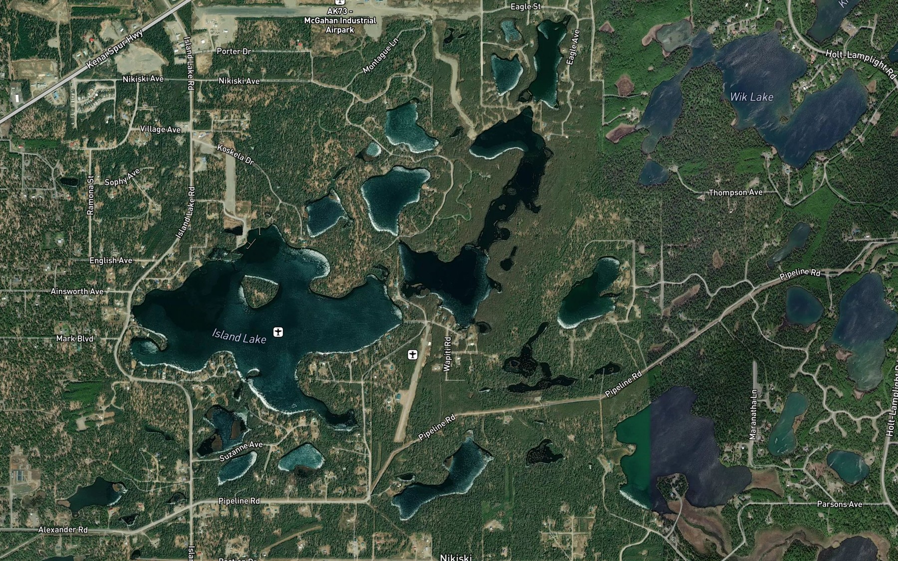 Satellite map of the Thetis Lake