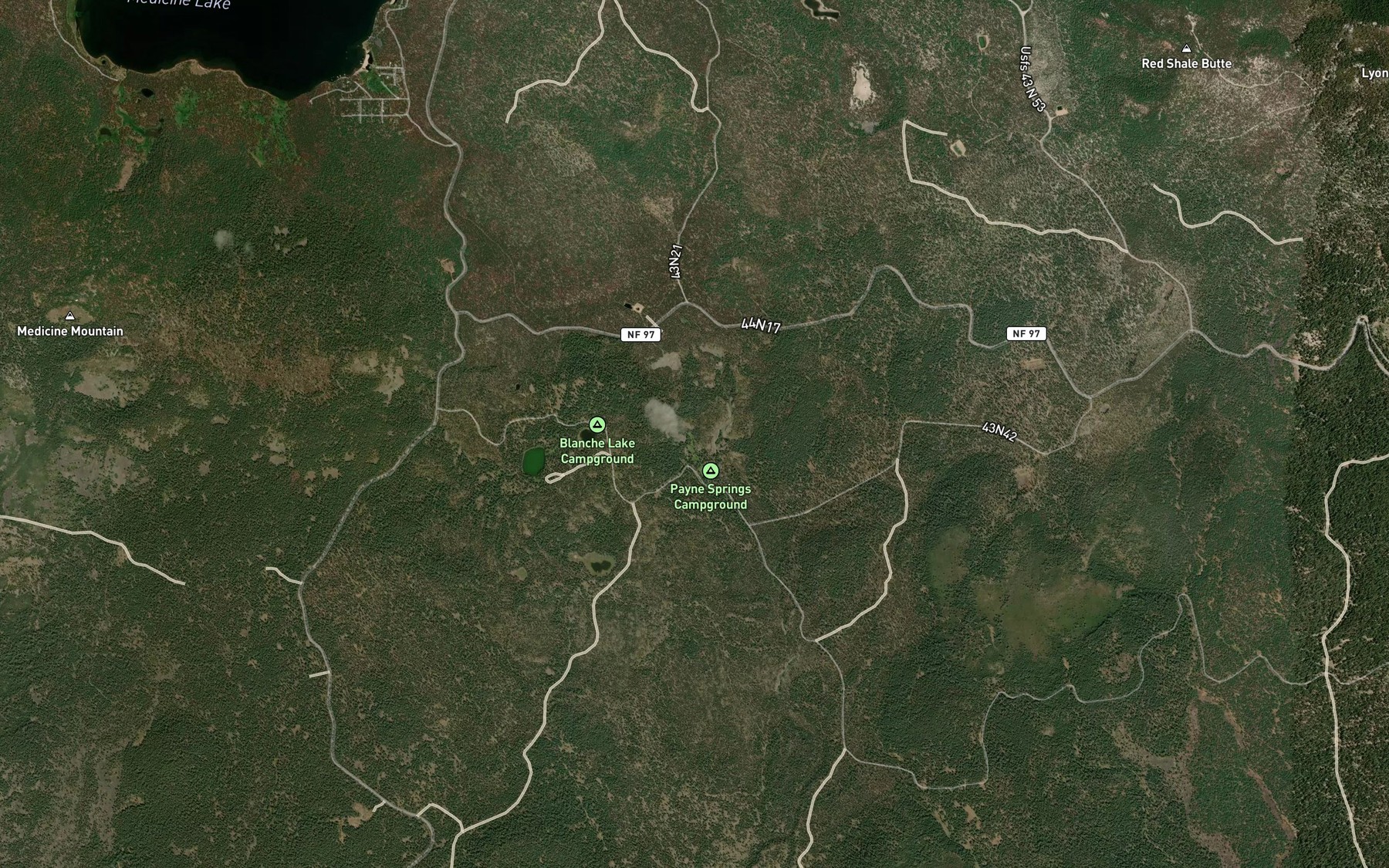 Satellite map of the Paynes Springs