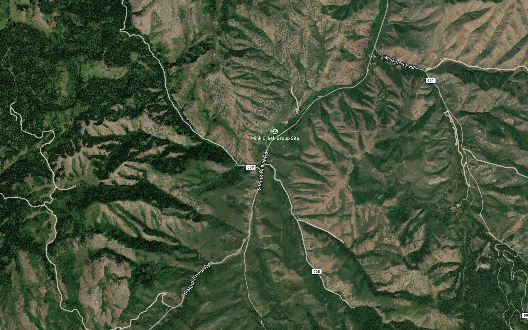 Satellite map of the West Fork Mink Creek