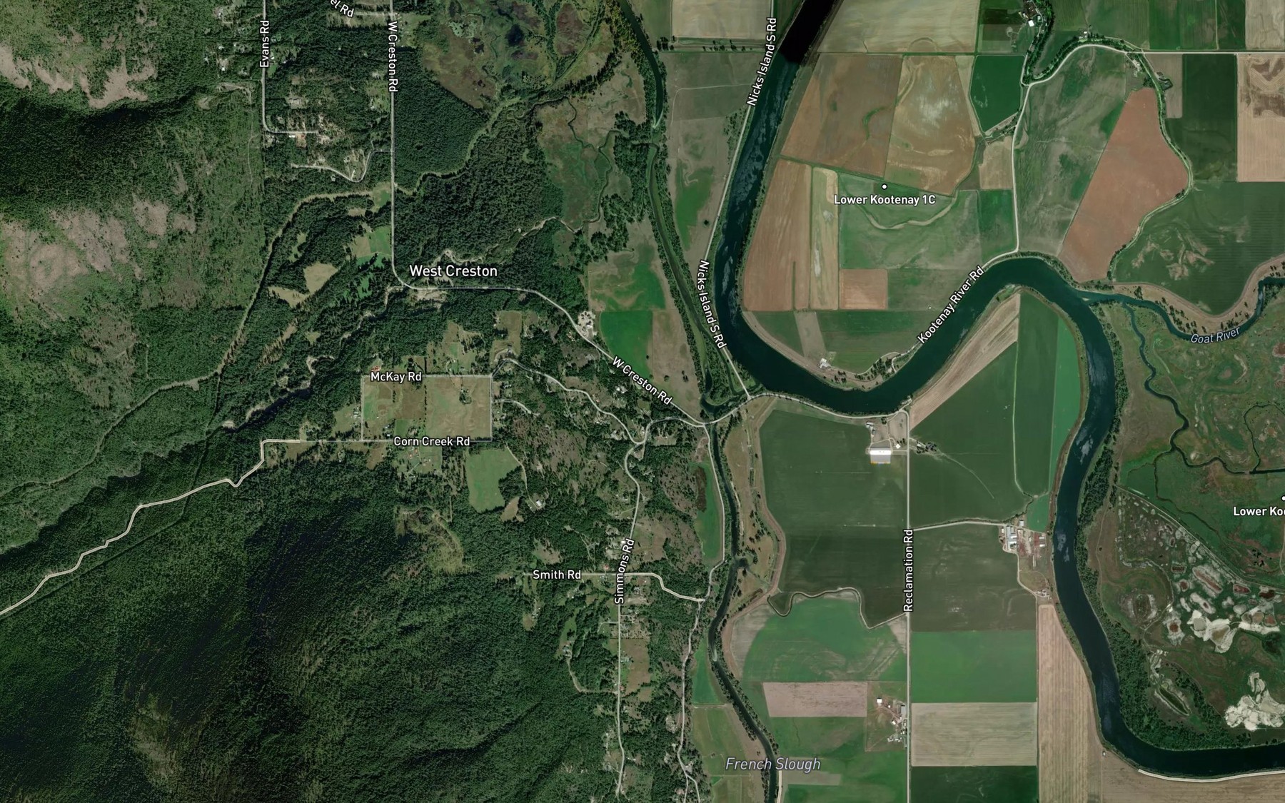Satellite map of the Simmons Creek