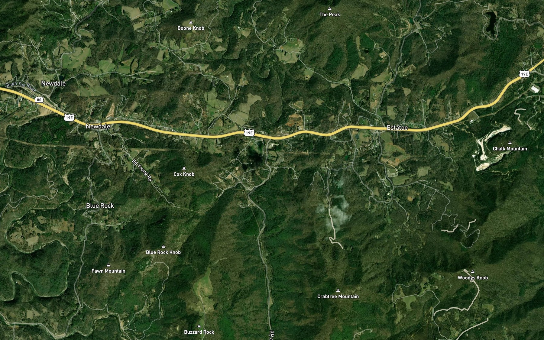 Satellite map of the Roaring Branch