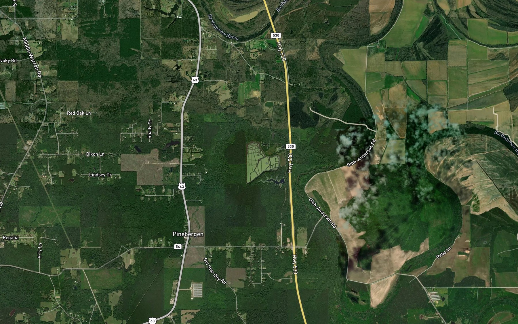 Satellite map of the Shady Oaks Reservoir