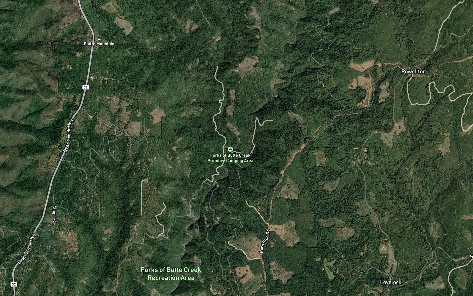 Satellite map of the West Branch Butte Creek