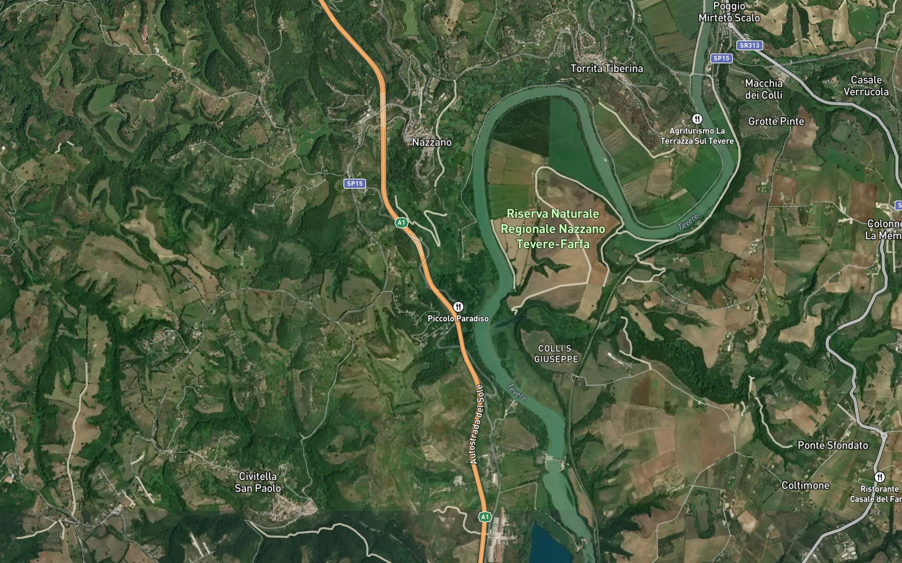 Satellite map of the Torrente Farfa