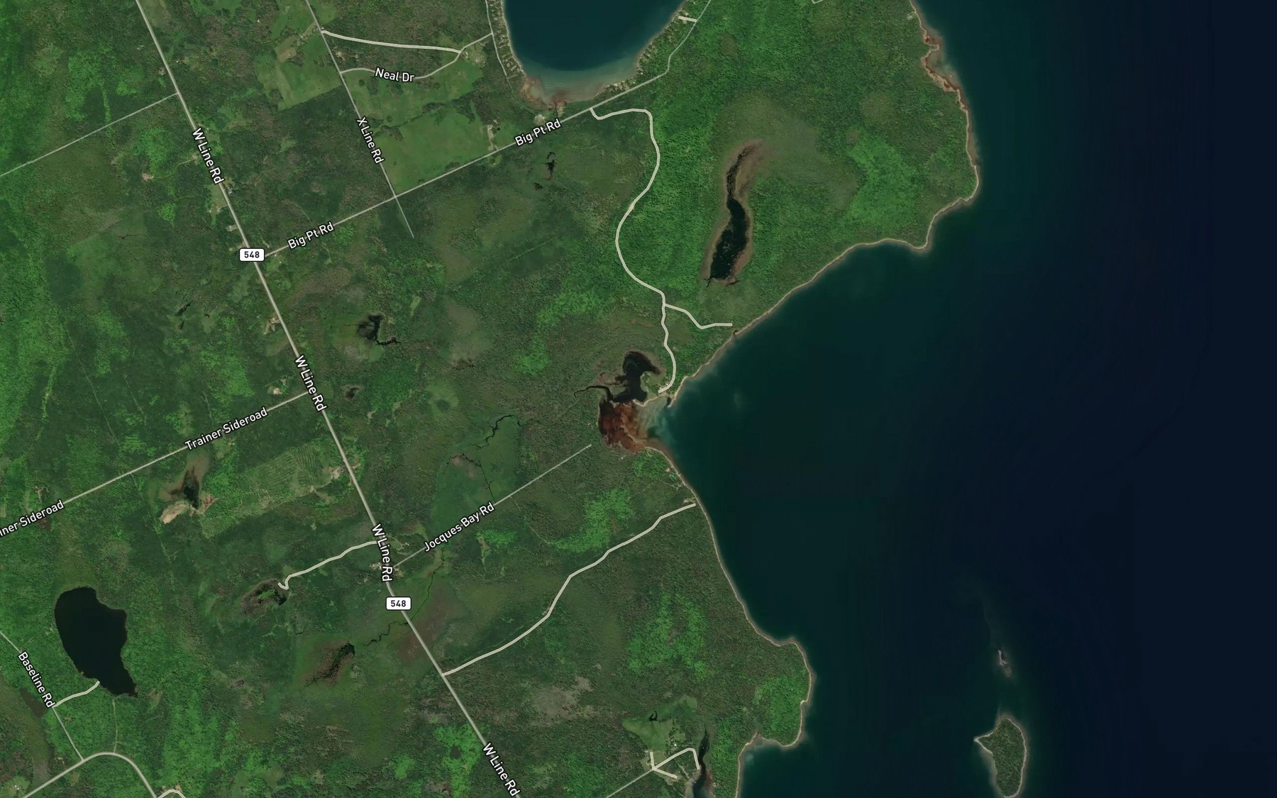 Satellite map of the Jocko Bay