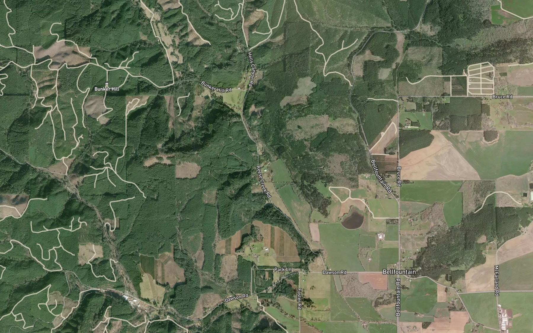 Satellite map of the Ridenour Creek