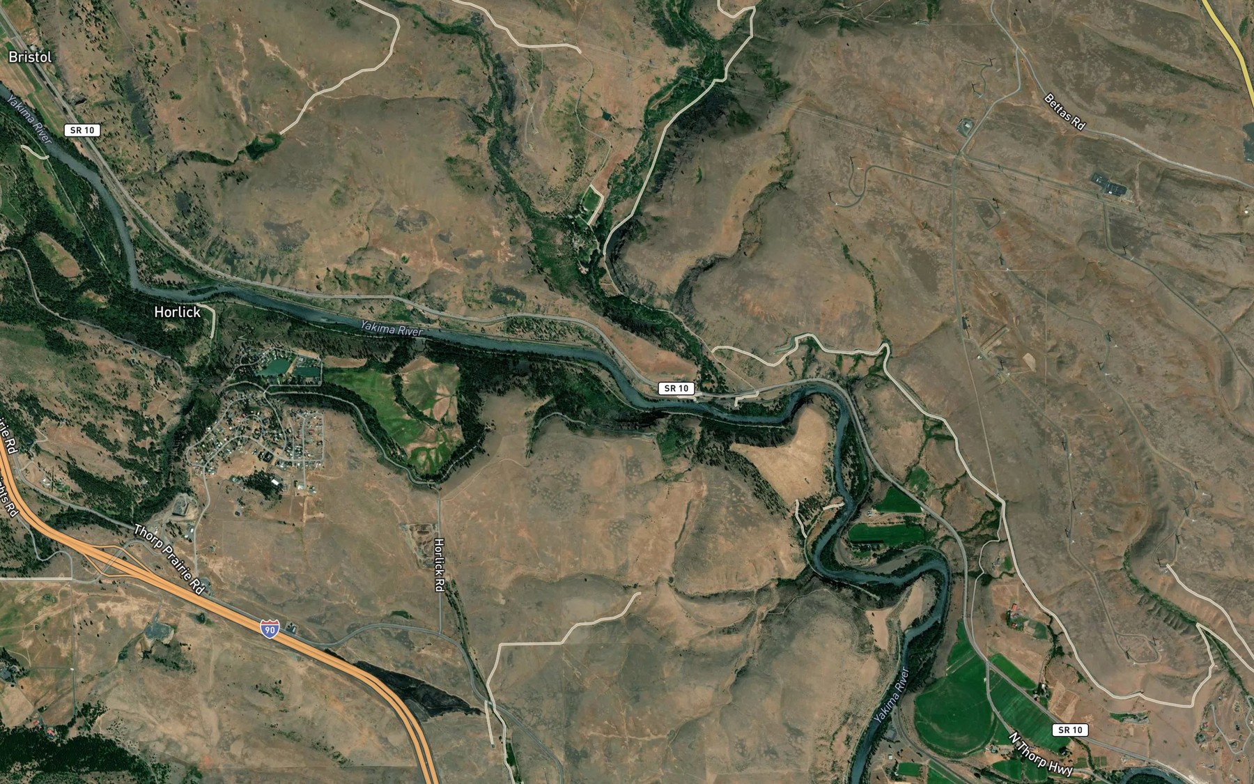 Satellite map of the Yakima River
