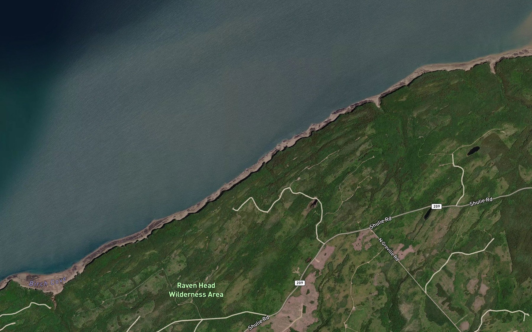Satellite map of the Fall Down Brook