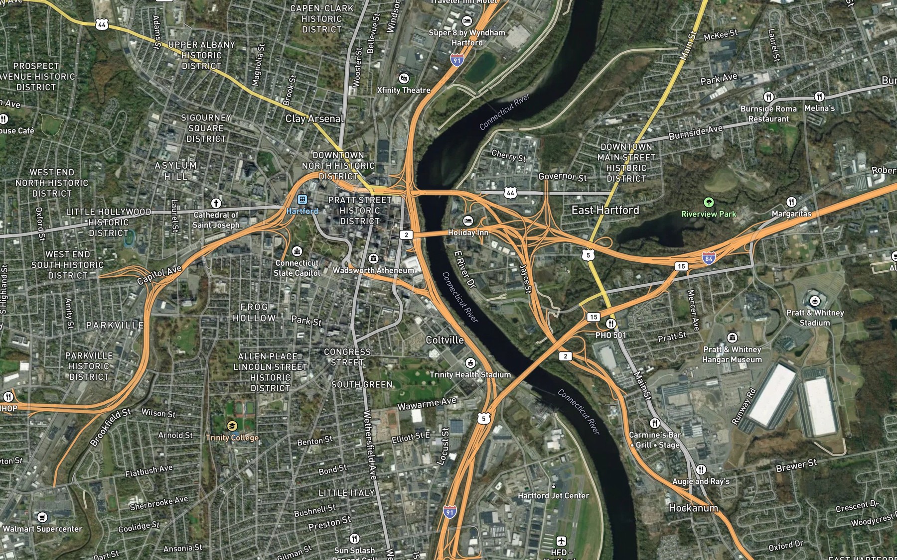Satellite map of the Connecticut River