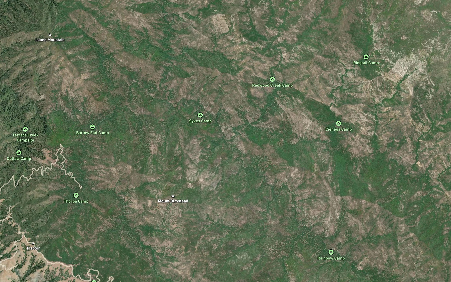 Satellite map of the North Fork Big Sur River