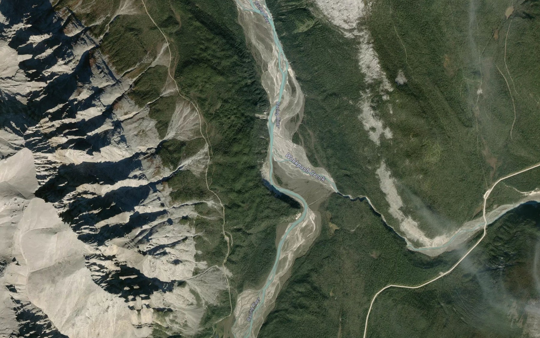 Satellite map of the Wokkpash Creek
