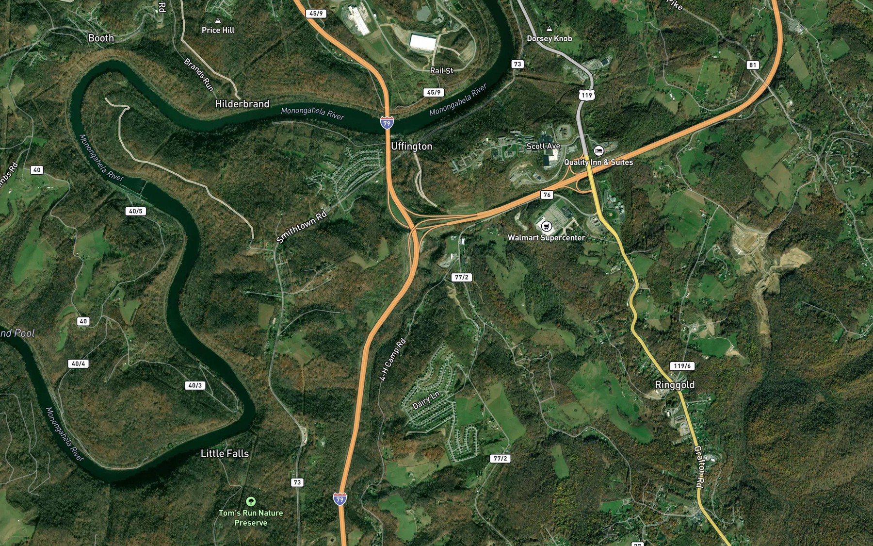 Satellite map of the Bloody Run