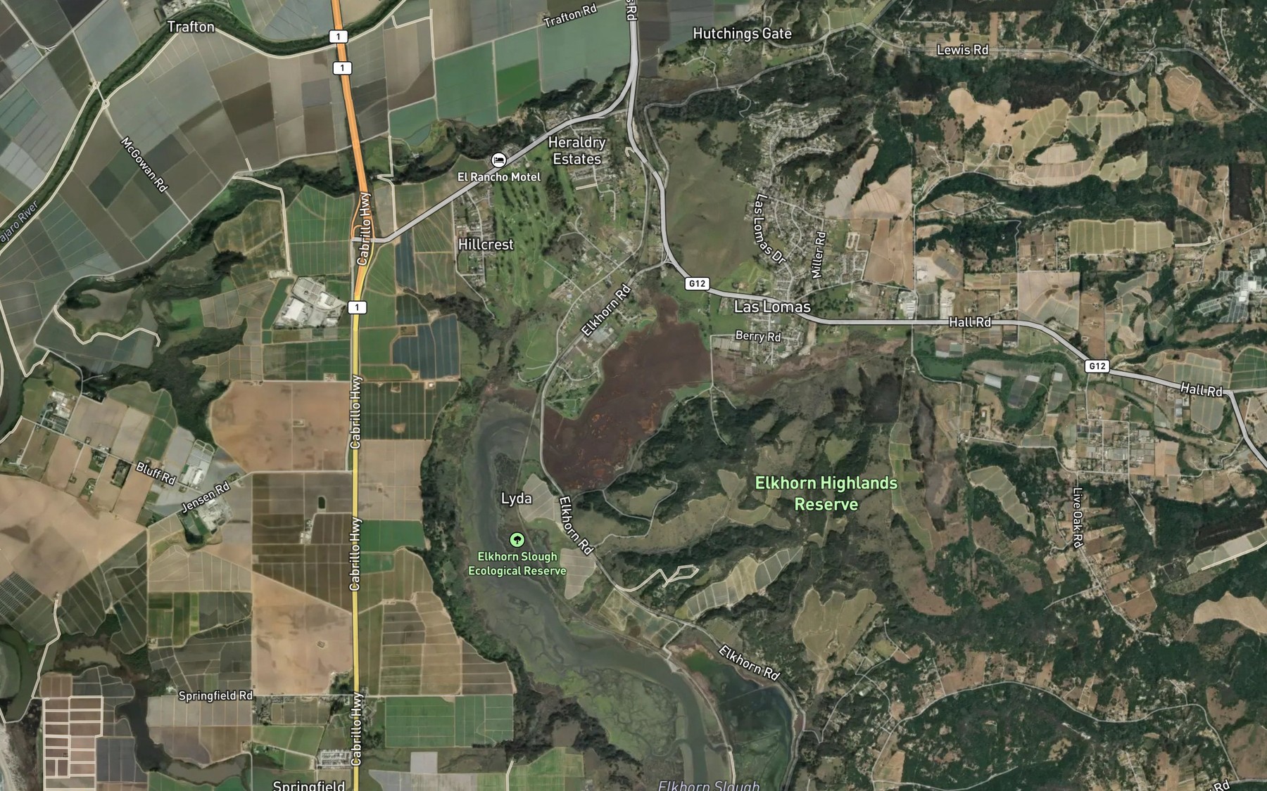 Satellite map of the Carneros Creek