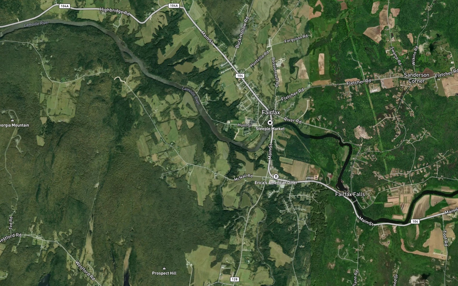 Satellite map of the Browns River