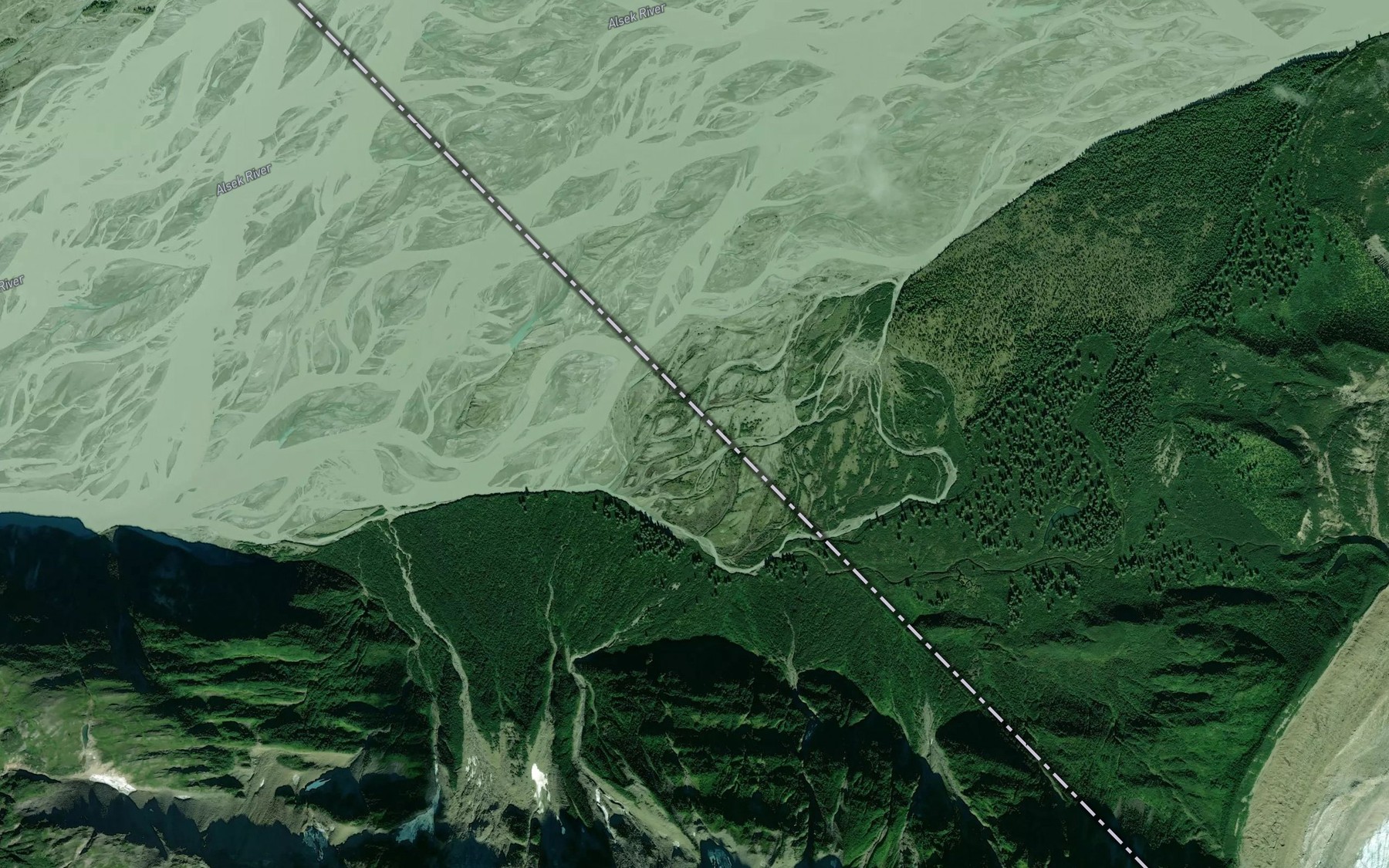 Satellite map of the Alsek River