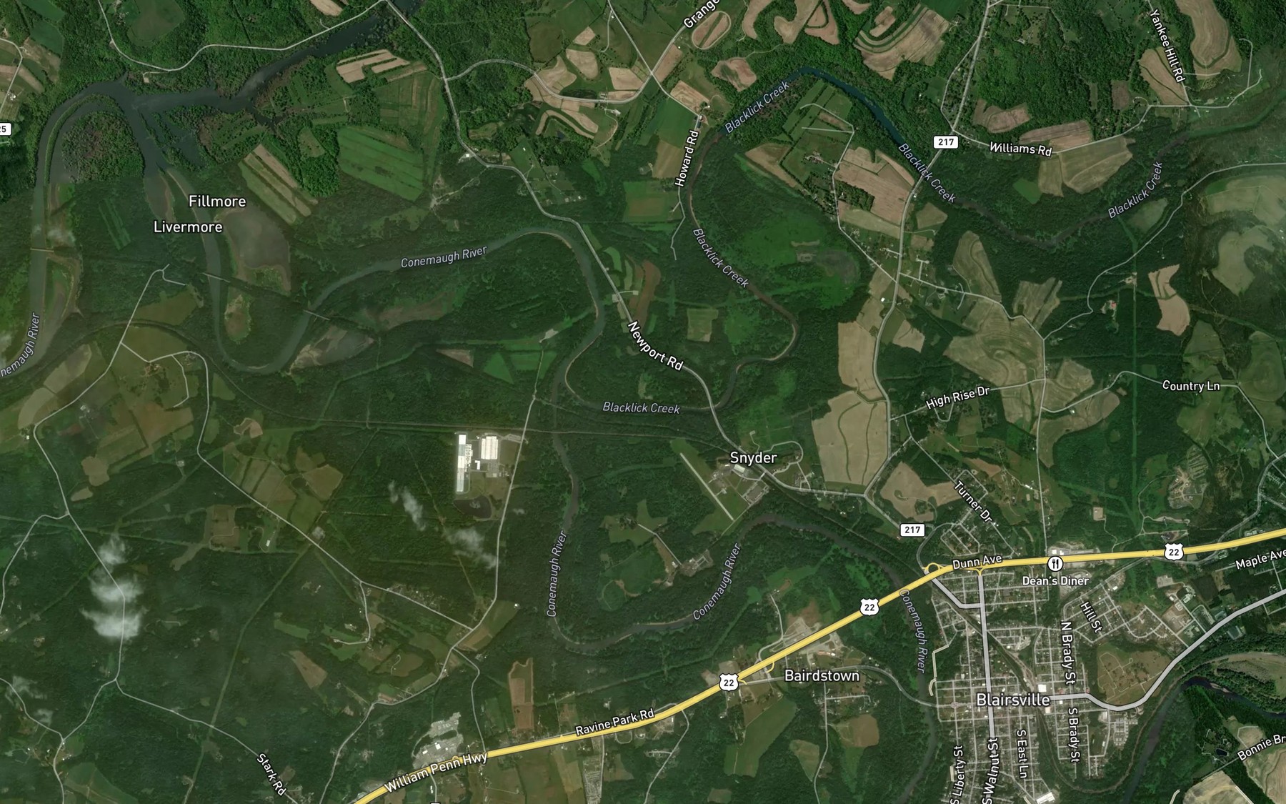 Satellite map of the Stewart Run