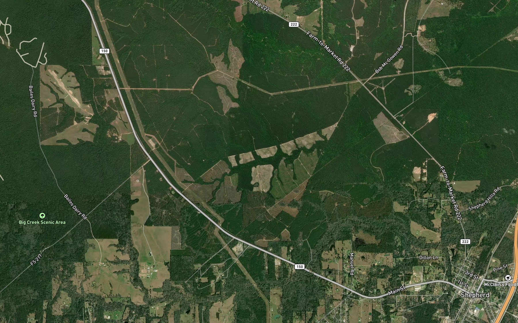 Satellite map of the Sulphur Branch