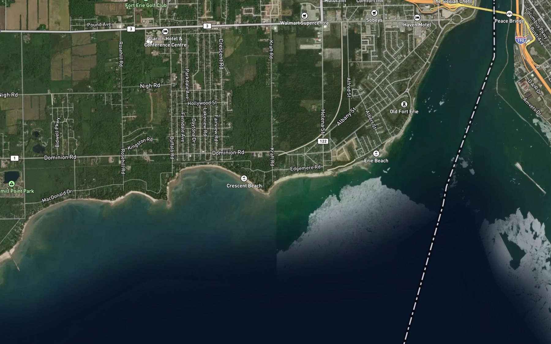 Satellite map of the Roses Reef