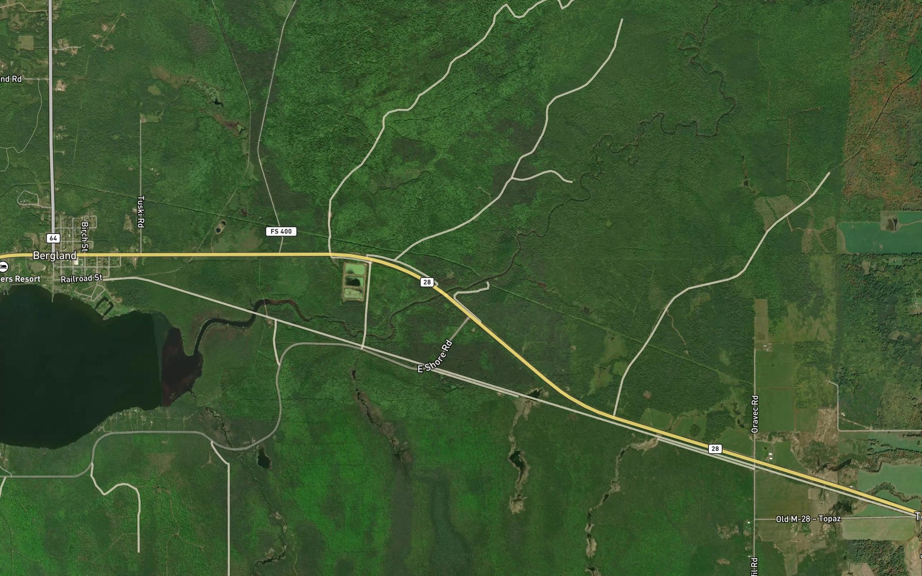 Satellite map of the West Branch Ontonagon River