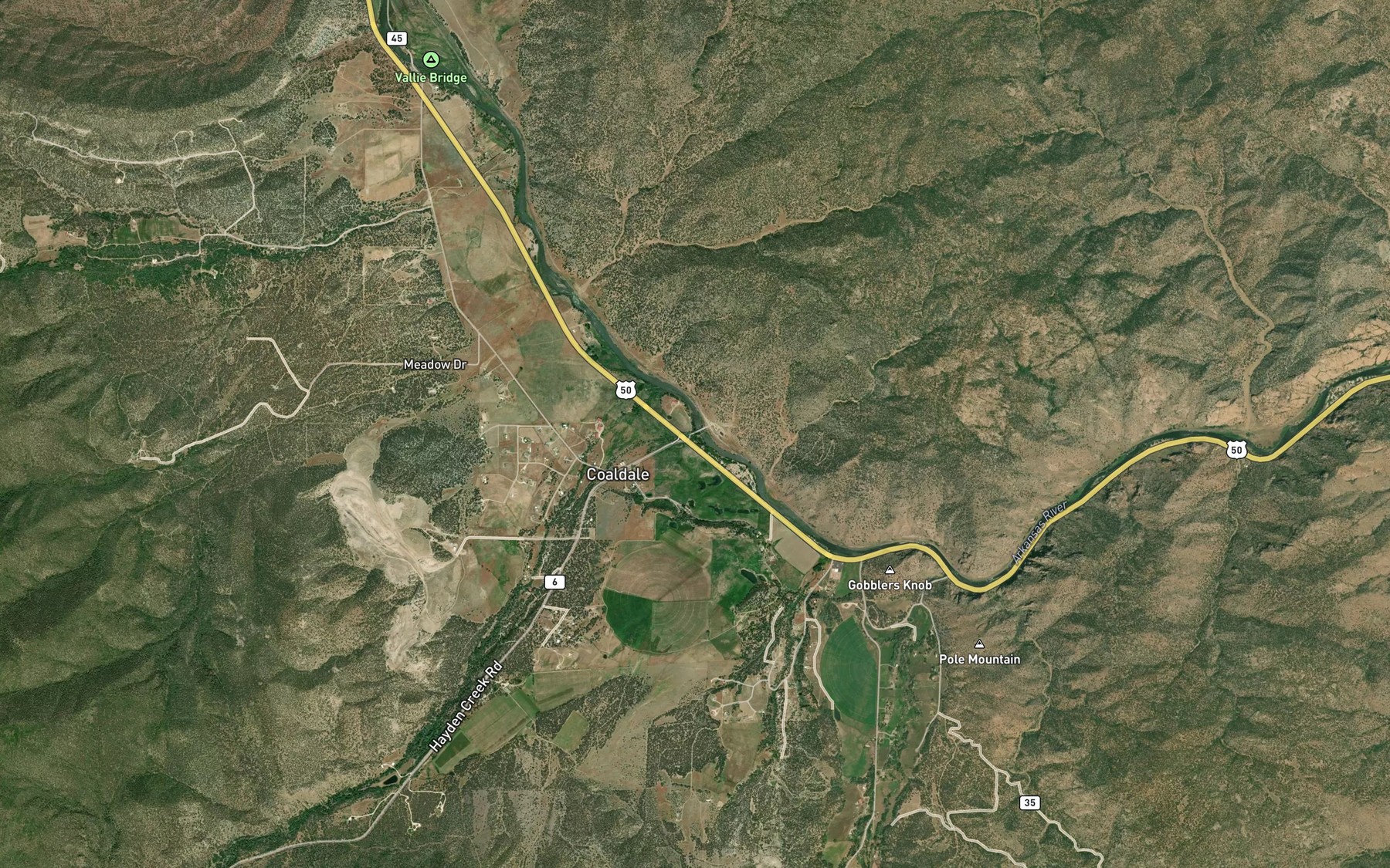 Satellite map of the Hayden Creek