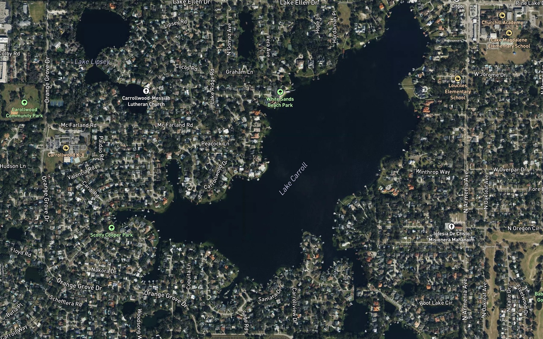 Satellite map of the Lake Carroll