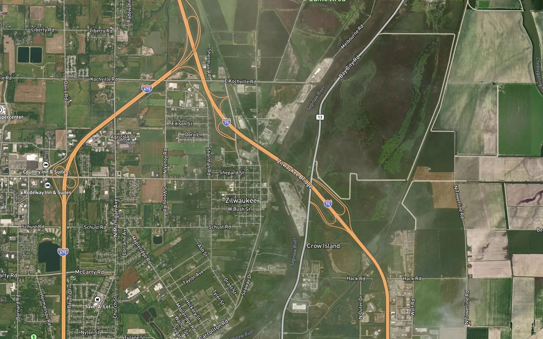 Satellite map of the Zilwaukee Riverfront Park