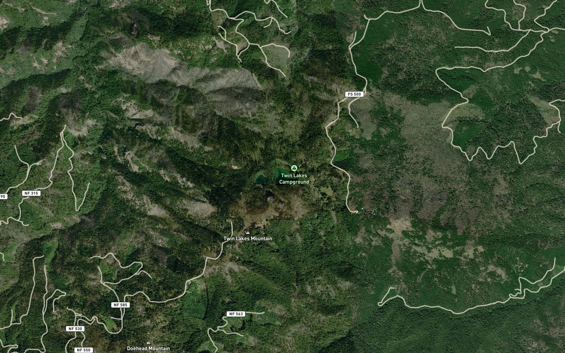 Satellite map of the Twin Lakes