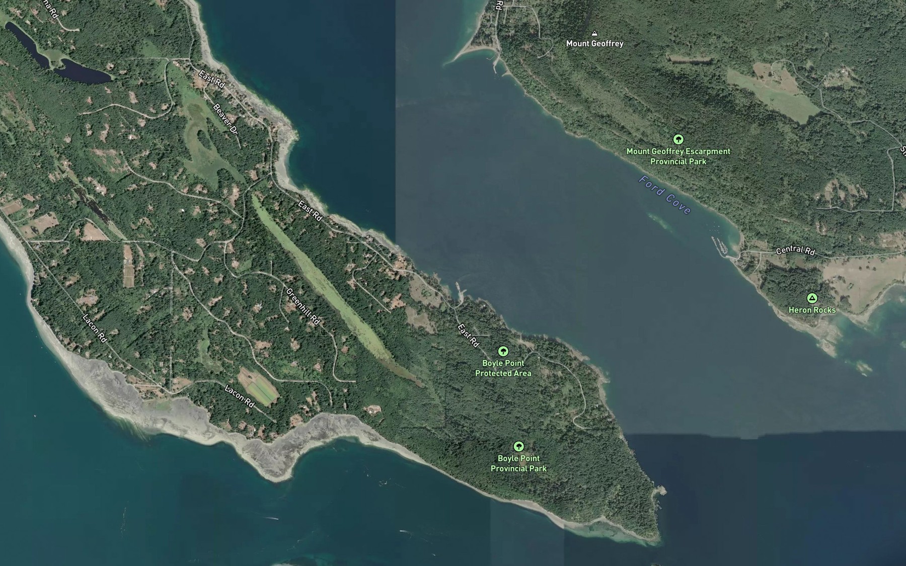 Satellite map of the Gravelly Bay