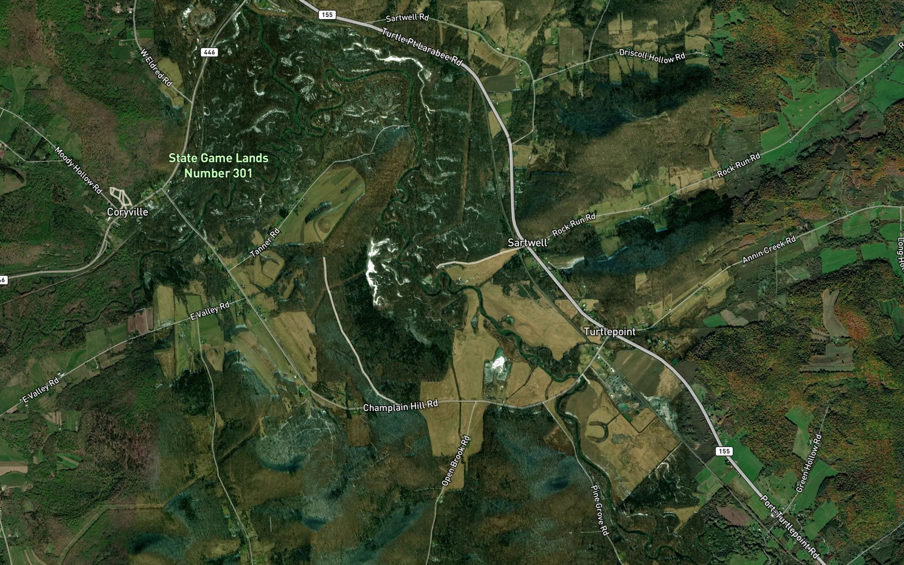 Satellite map of the Rock Run