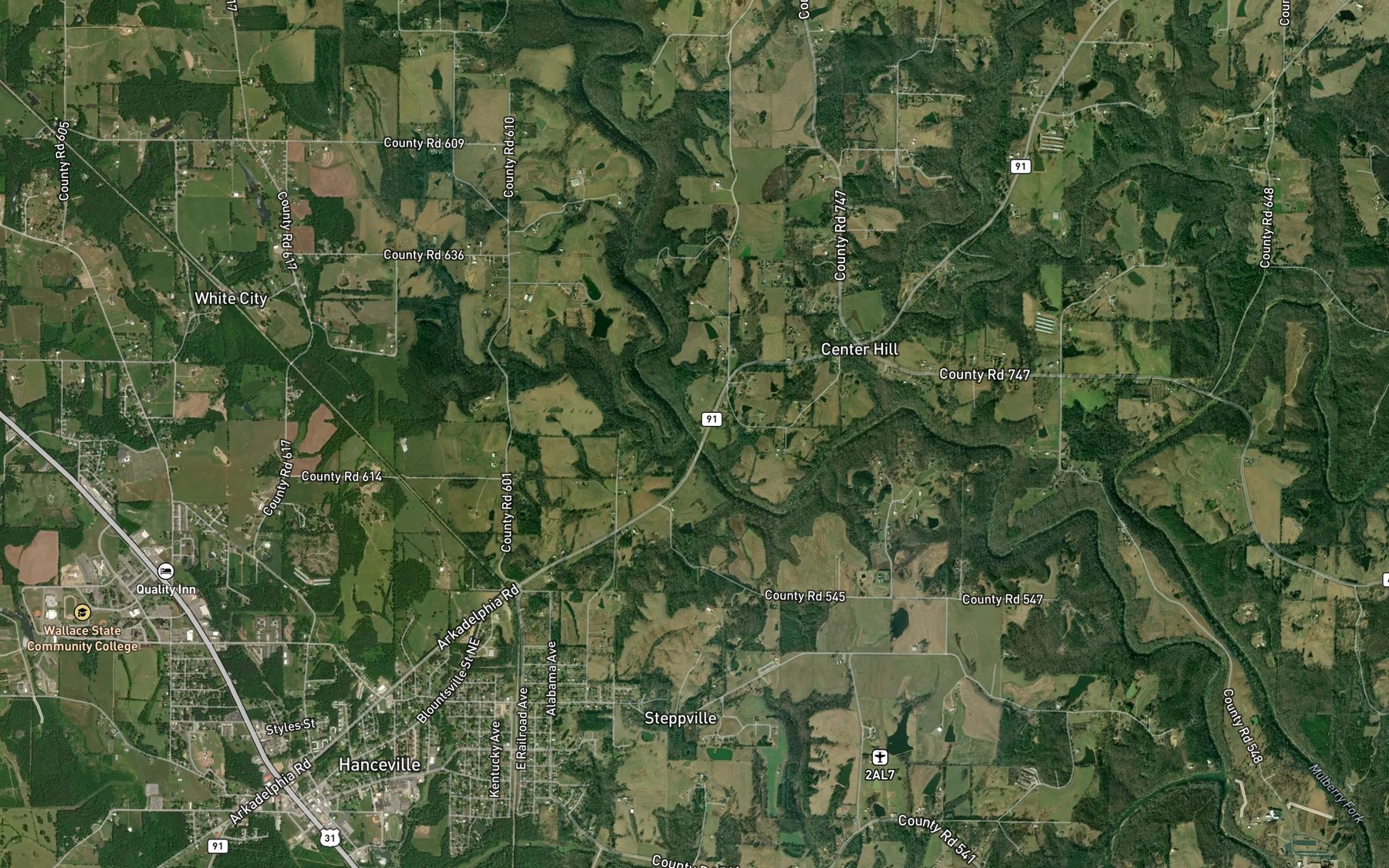 Satellite map of the Whaley Mill Creek