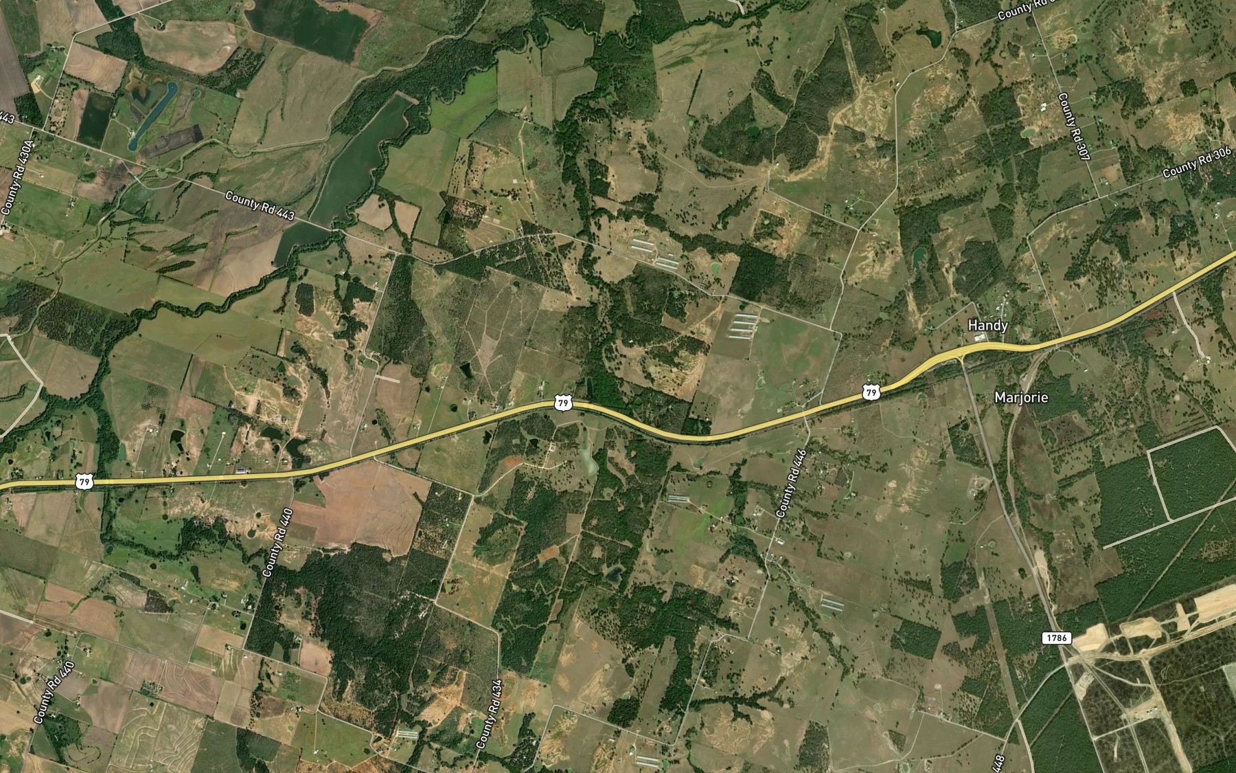 Satellite map of the Dry Brushy Creek