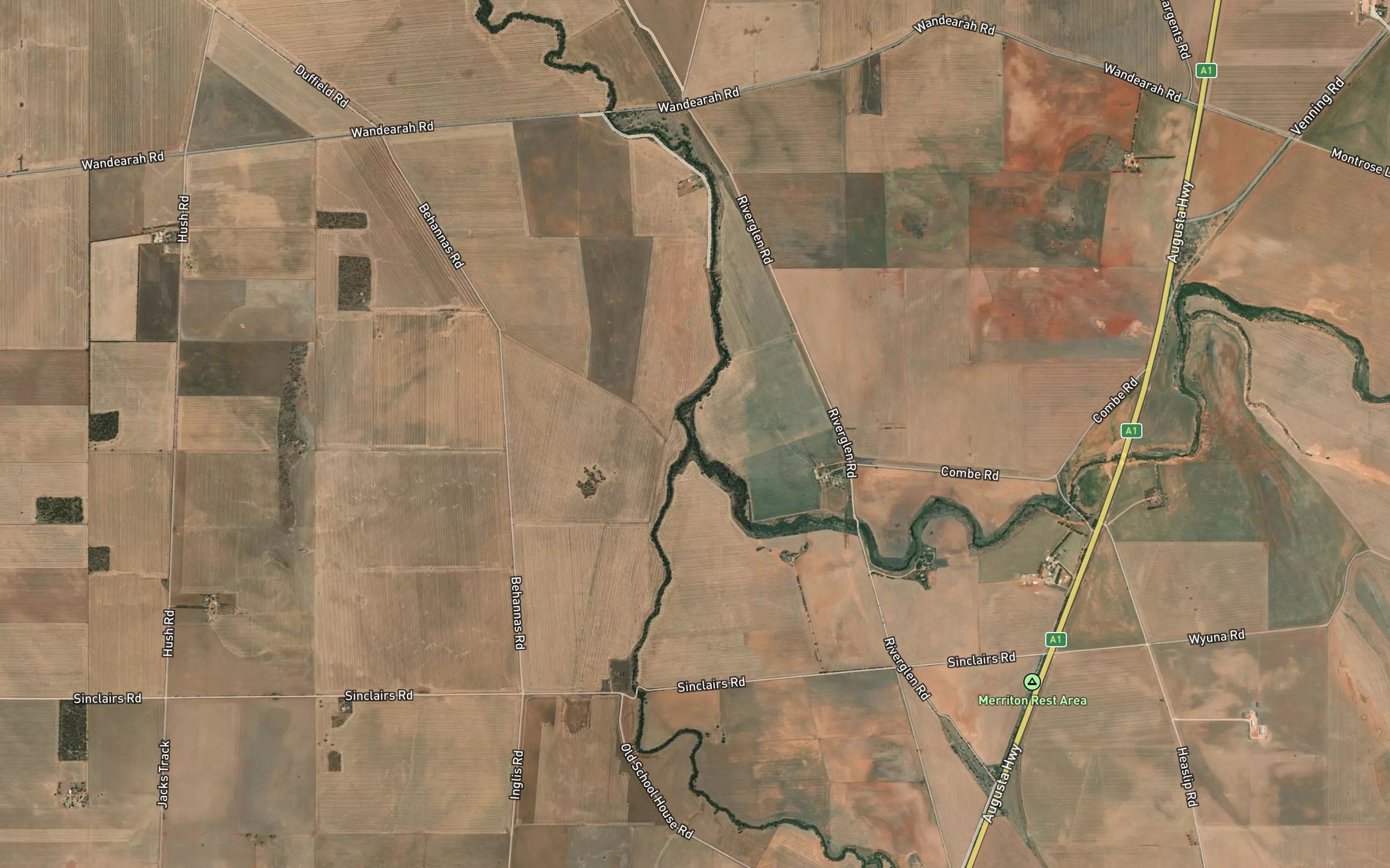 Satellite map of the Rocky River