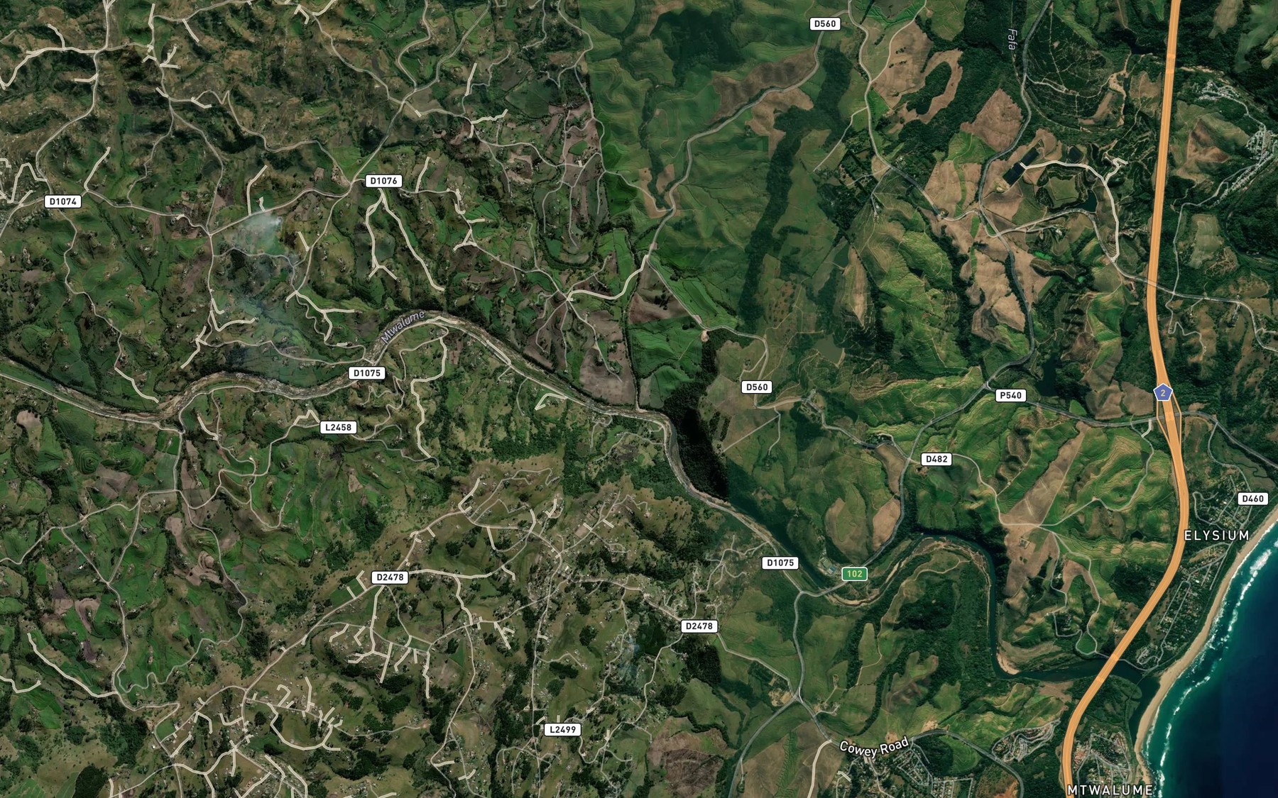 Satellite map of the Umzimkalwana