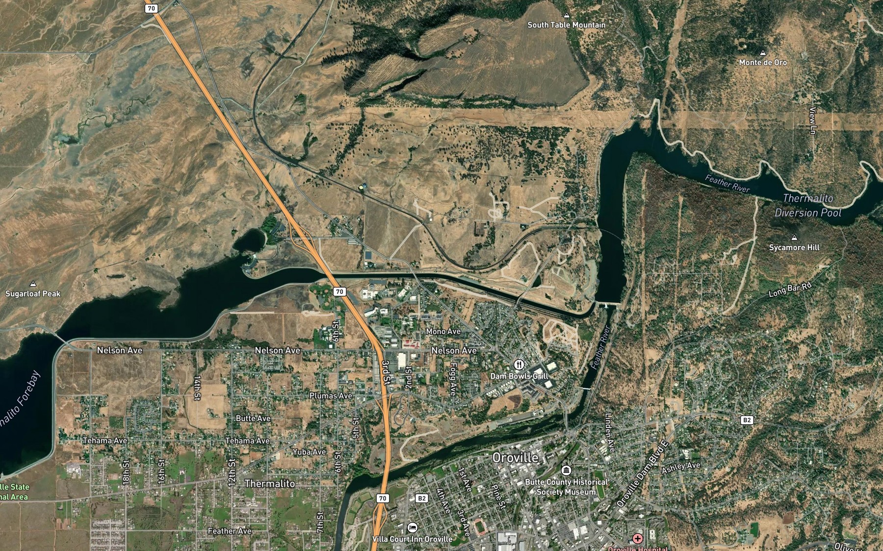 Satellite map of the Thermalito Power Canal