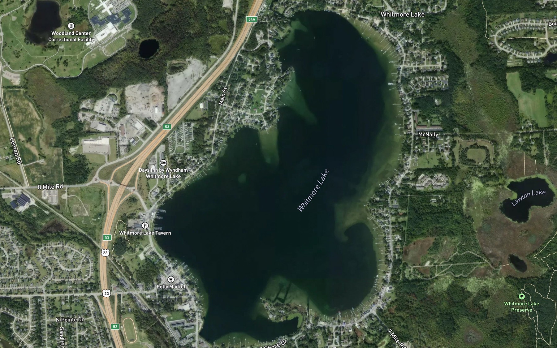 Satellite map of the Whitmore Lake