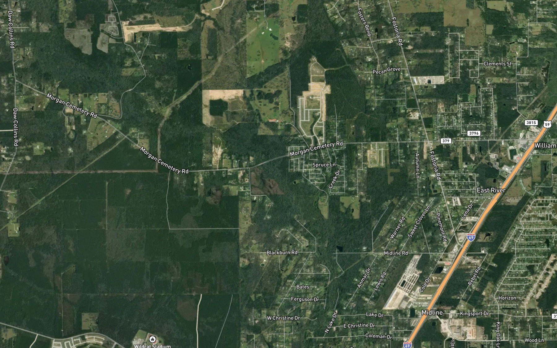 Satellite map of the Cain Branch