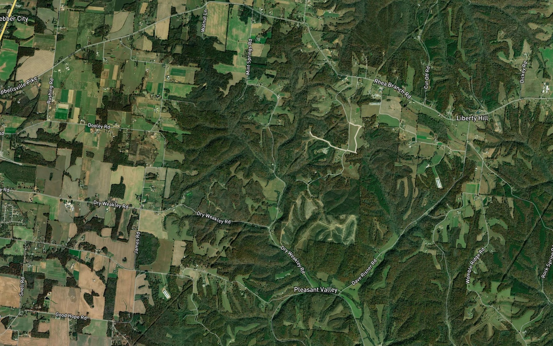 Satellite map of the Mint Spring Branch