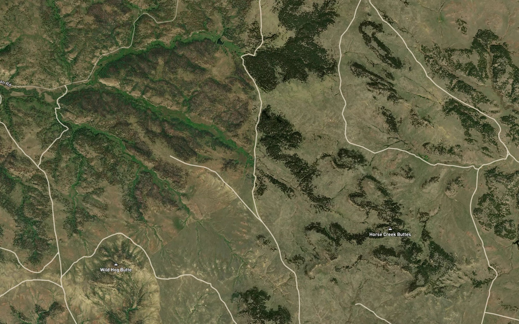 Satellite map of the Three X Bar Reservoir